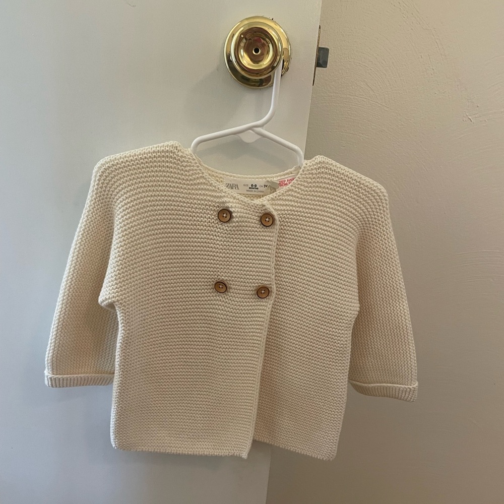 Zara Cream Knit Baby Cardigan with Wooden Buttons